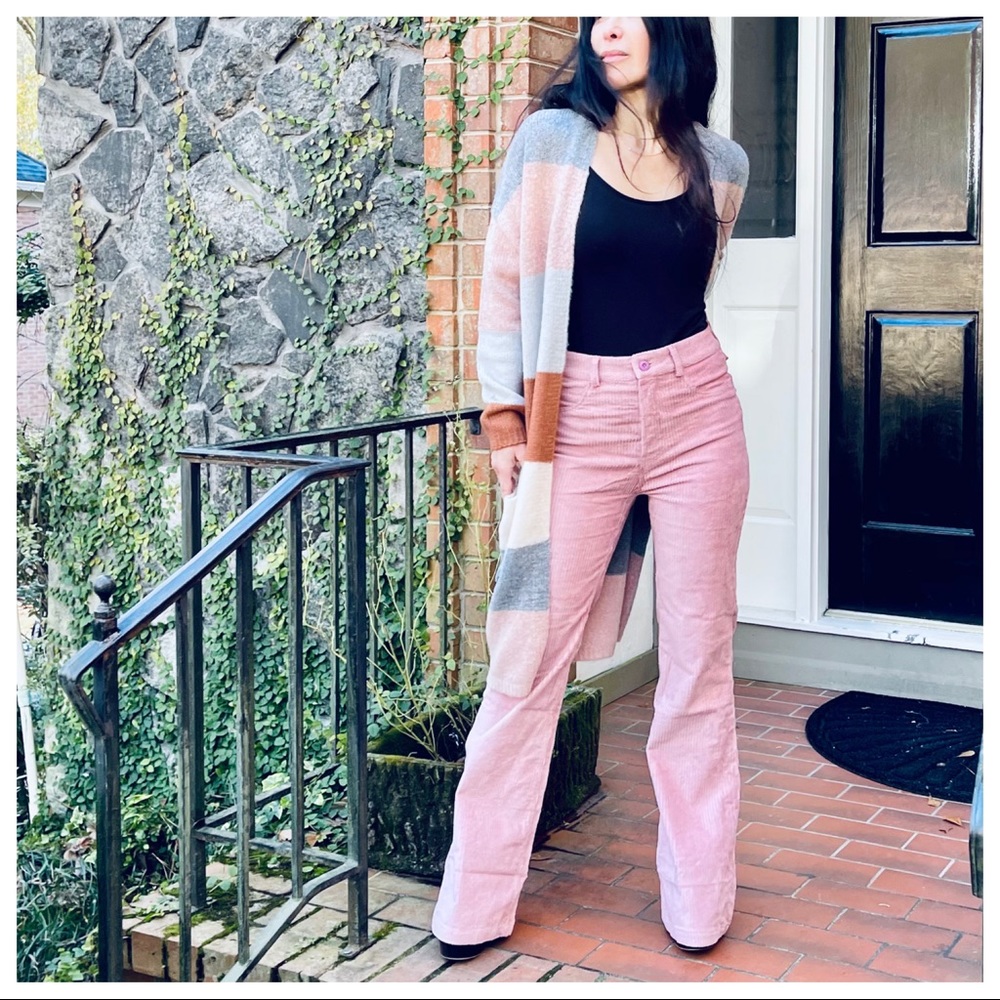Retro chic wide leg rose corduroy pants - Picture 4 of 10